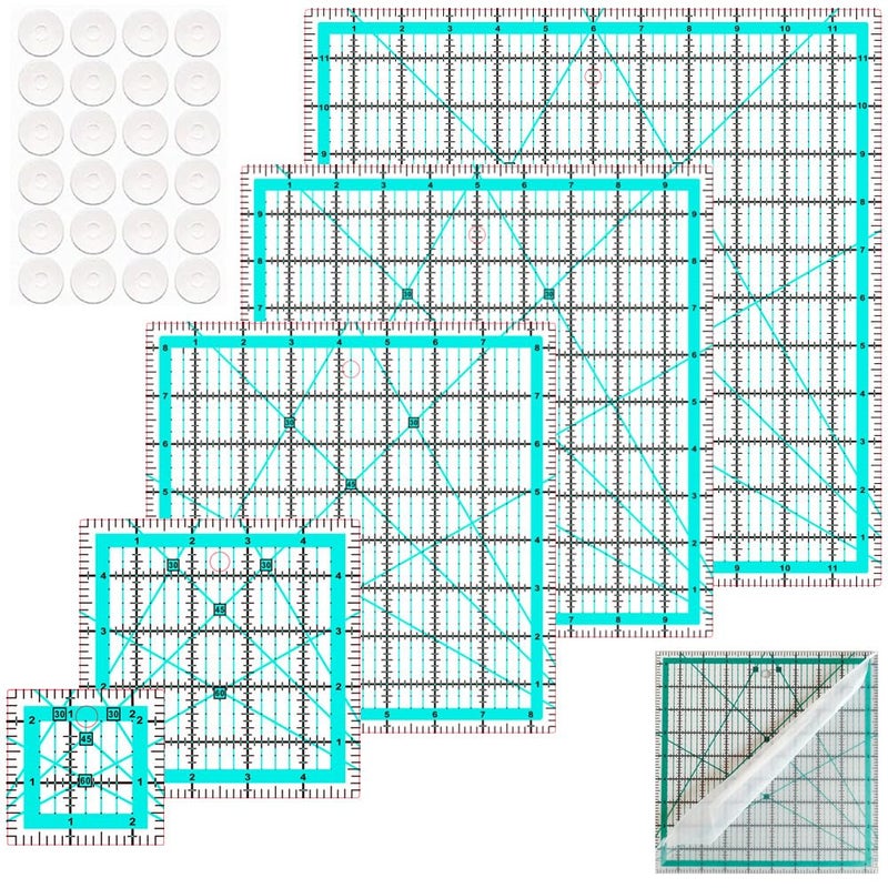 ZICALSO Quilting Rulers(2.5"X2.5", 5"X5", 8.5"X8.5", 10"X10",12"X12"),5 Square Ruler Quilting Templates,Quilting Ruler Acrylic Rulers - Image 1